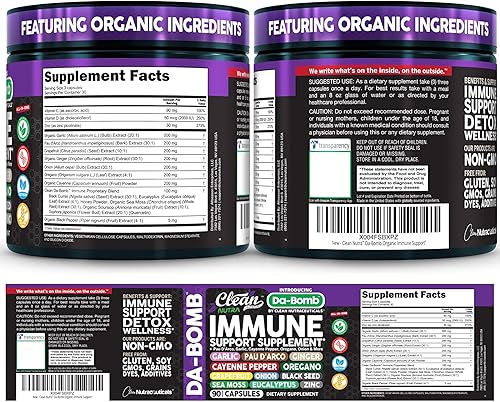 Vista 8 de F-Bomb - Apoyo inmunológico vegano con PAU D'Arco, ajo, pimienta de cayena, orégano, jengibre, pomelo, cebolla, semillas negras, musgo de mar