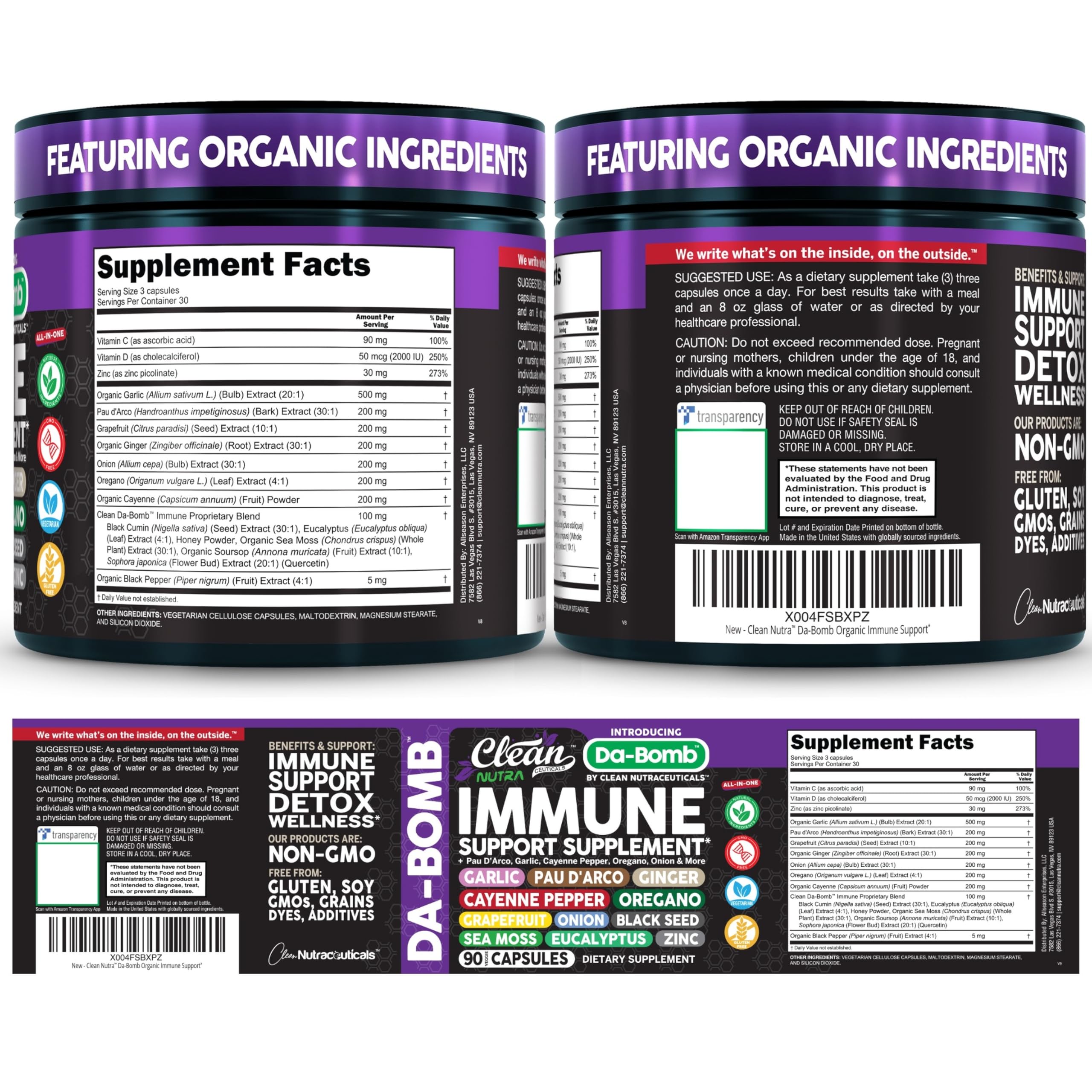 Organic Immune Support with PAU D'Arco Garlic Cayenne Pepper Oregano Ginger Grapefruit Onion Black Seed Sea Moss Black Pepper Zinc Eucalyptus Vitamin C Vitamin D Organic Soursop By Clean Nutra — Amazon image 9