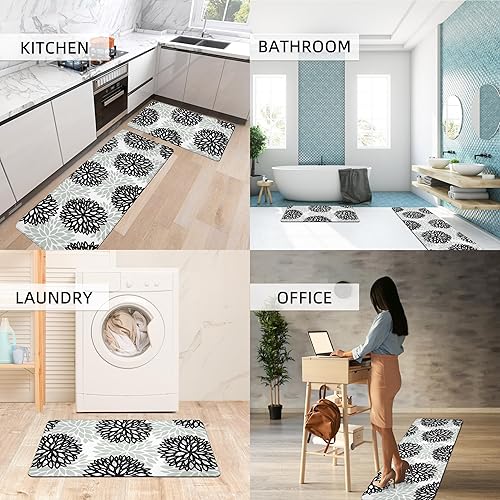 Miniatura 134 de Juego de 2 tapetes de cocina acolchados antifatiga, impermeables, antideslizantes, tapete de espuma viscoelástica, tapete cómodo para fregadero