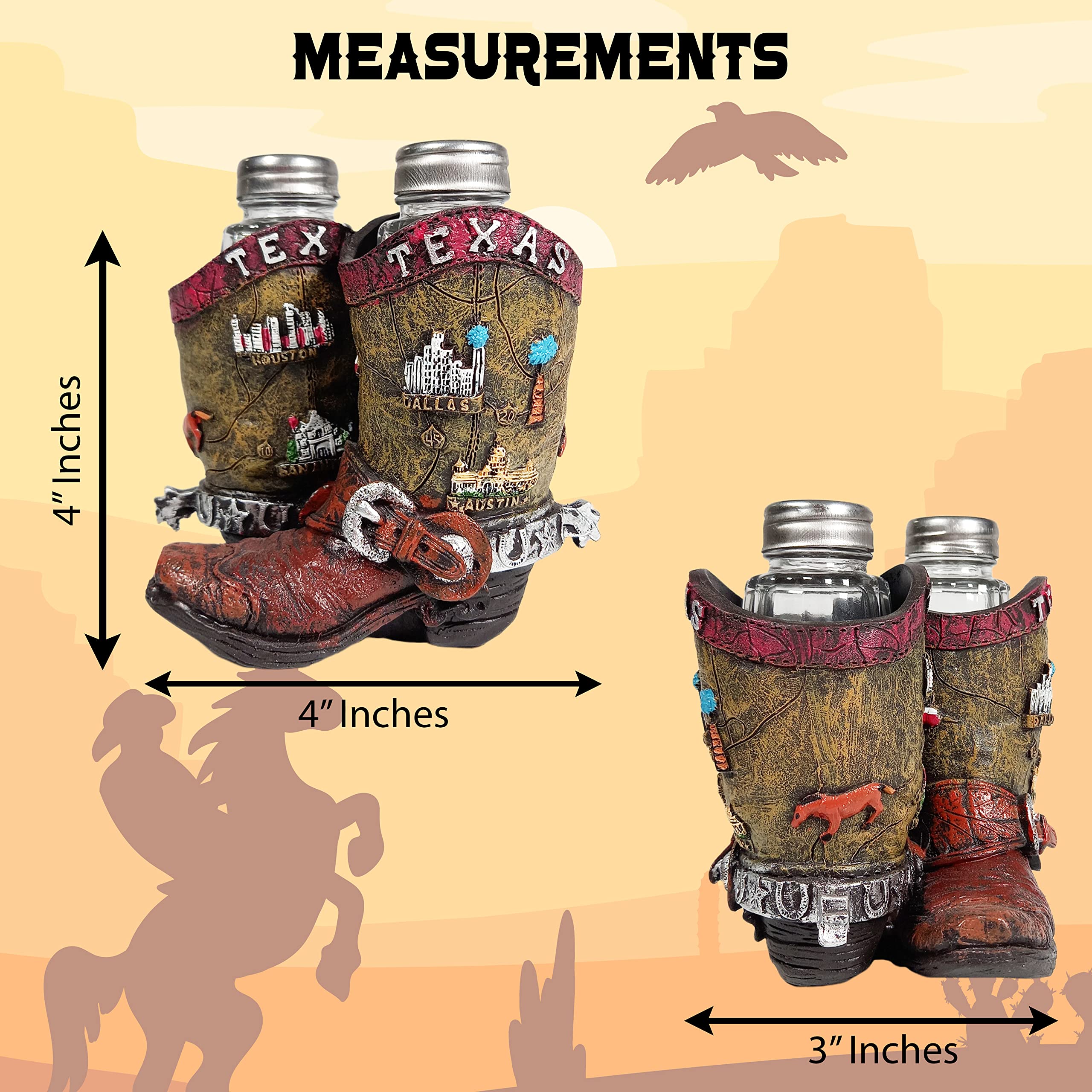 Urbalabs Western Texas Flag Texas Blue Bonnet and Big Cities in Texas Salt and Pepper Shaker Caddy Farmhouse Dinner Table Kitchen Ranch Decorations Rustic Cowboy (Big cities in Texas)