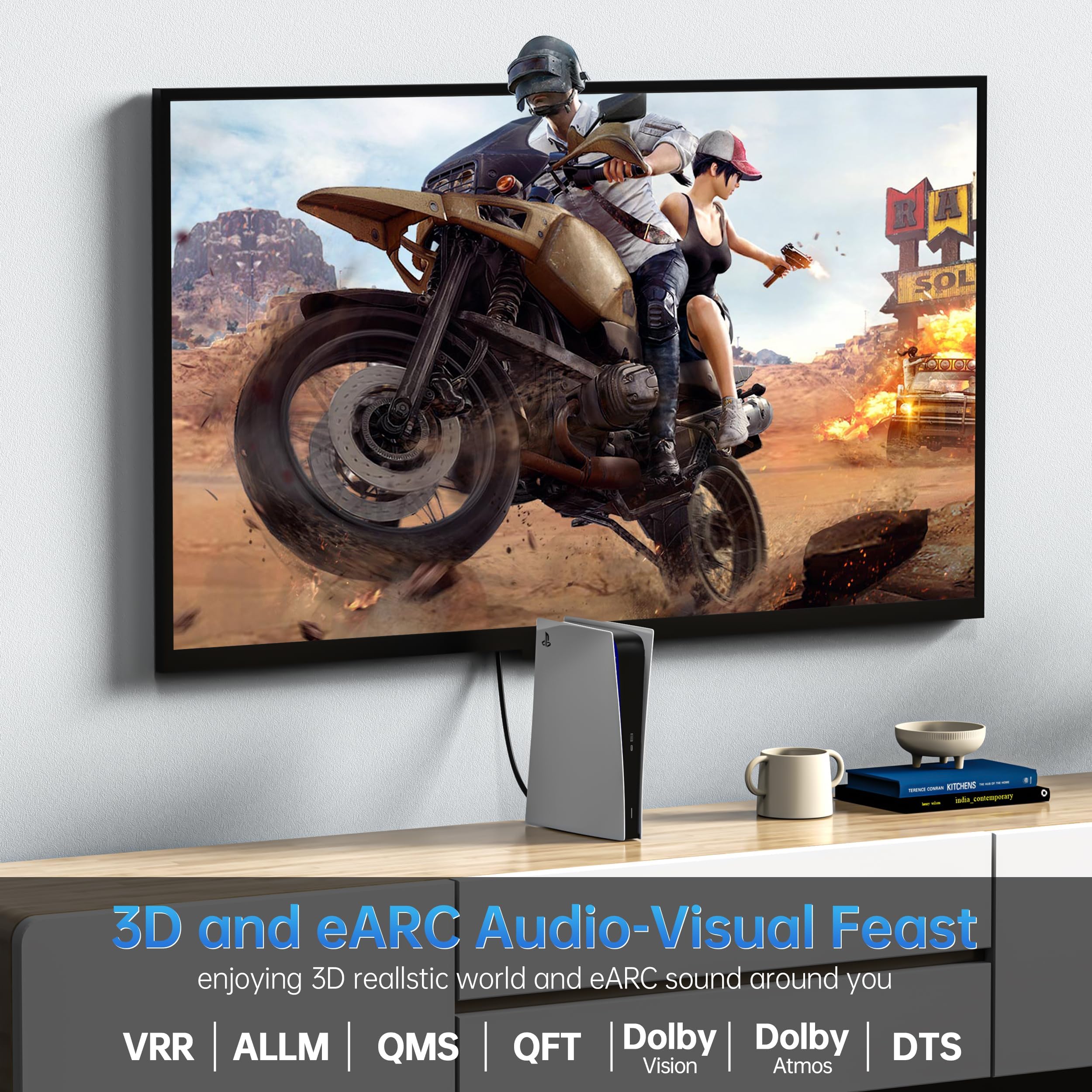 Cavo HDMI in fibra ottica, 30 m, 8K a 60 Hz, 4K a 240 Hz, sottile cavo HDMI extra lungo 48 Gbps ad altissima velocità, HDR dinamico, eARC, HDCP 2.2 e 2.3, 3D, compatibile con PS4/5/Xbox/TV