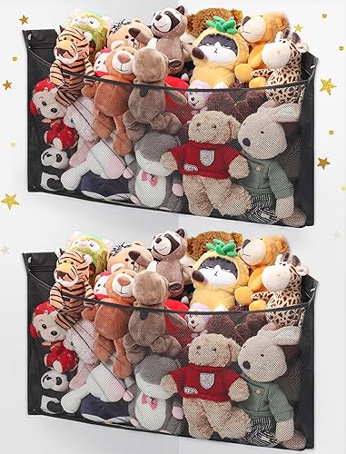 Miniatura 11 de ANROYE Almacenamiento grande de animales de peluche en las esquinas, juguete de peluche para niños, hamaca de pared gris para habitación de niñas,