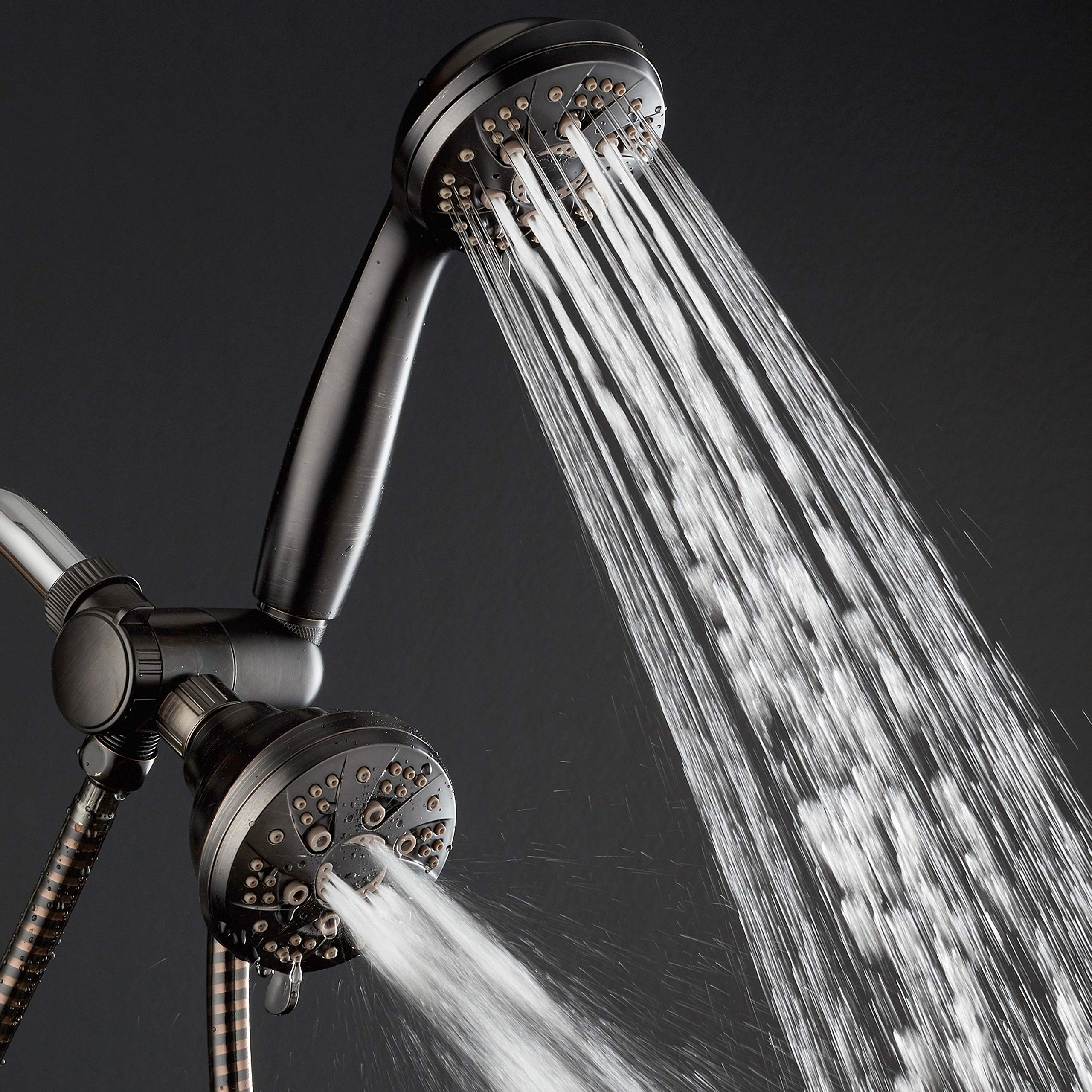 AquaDance - Cabezal de ducha de bronce de goma con 6 posiciones de alta presión, ángulo ajustable, antiobstrucción, instalación sin herramientas, certificado estándar de EE. UU. Marca
