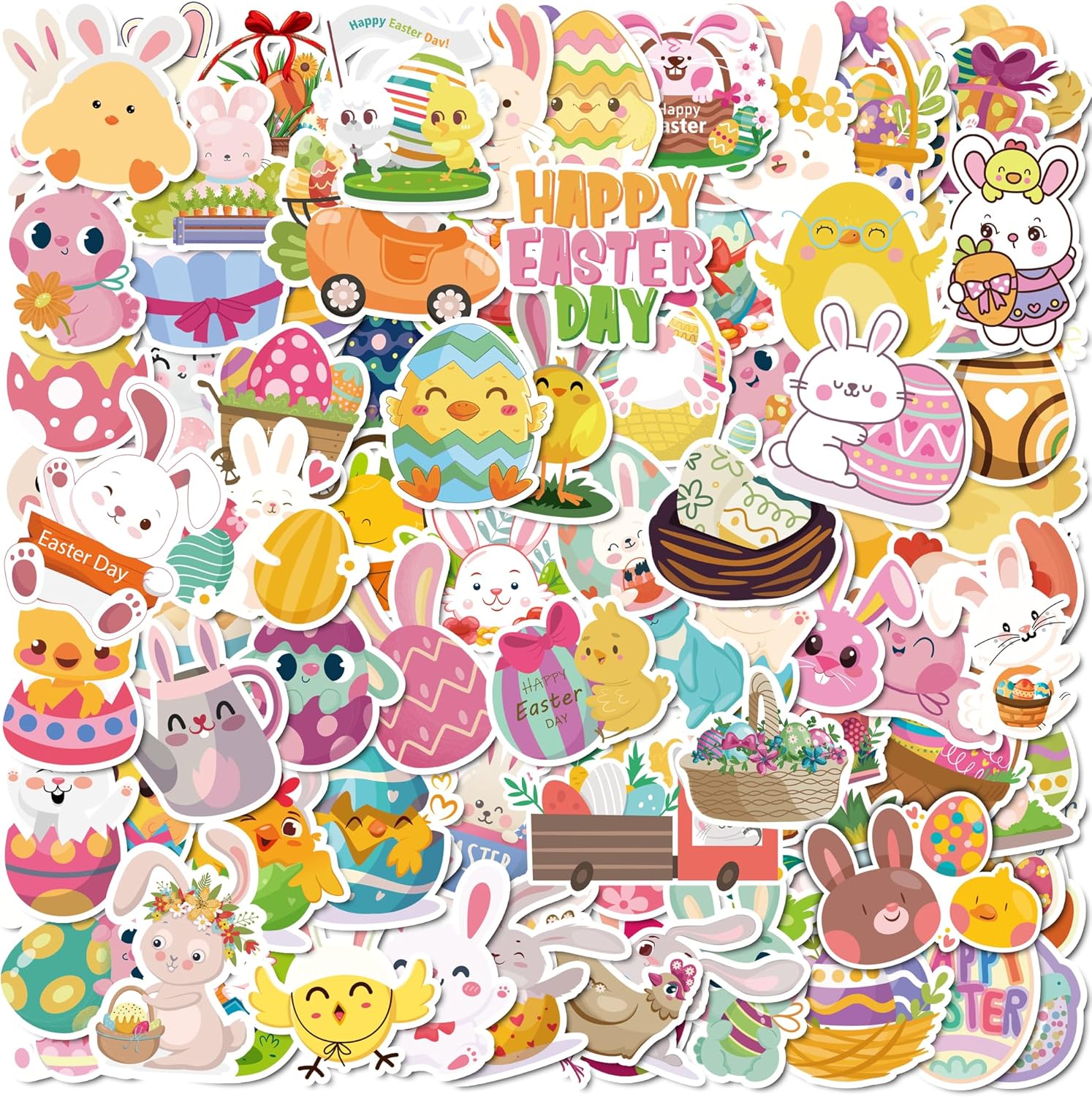 100PCS Easter Stickers, Cute Bunny, Eggs & Spring Crafts, Perfect Easter Basket Stuffers, Party Favors & DIY Craft Supplies, Durable, Reusable Easters Decorations