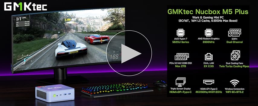 GMKtec Gaming Mini PC Ryzen 7 5825U (Upgraded 7430U/ 5700U
