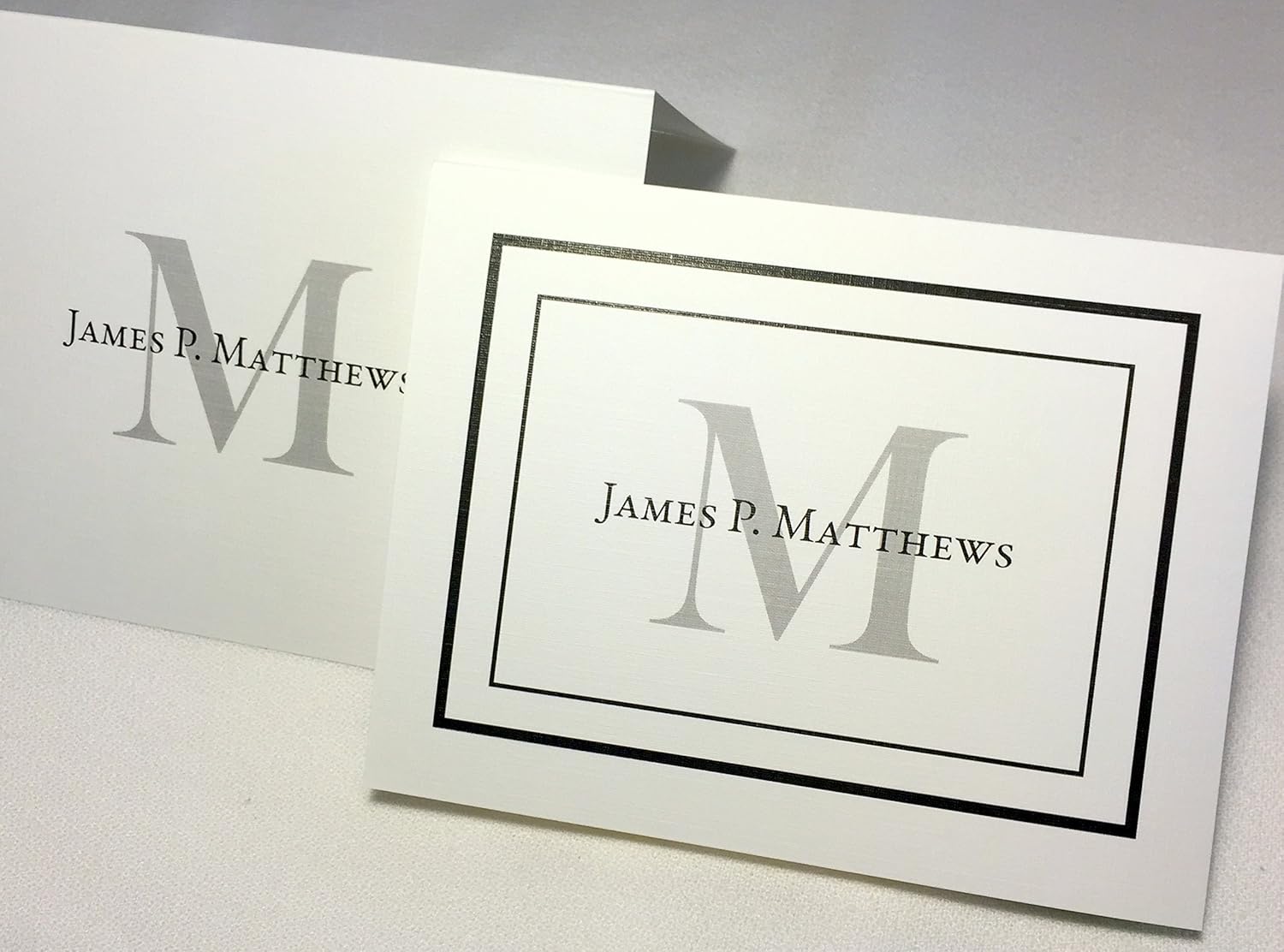 Pen & Pad Stationers Personalized thank you note cards w envelopes. Beautiful Linen Textured Cardstock. Blank Inside, Fold Tent Style. Return Address Printing (20 to 40 Cards, With Border)
