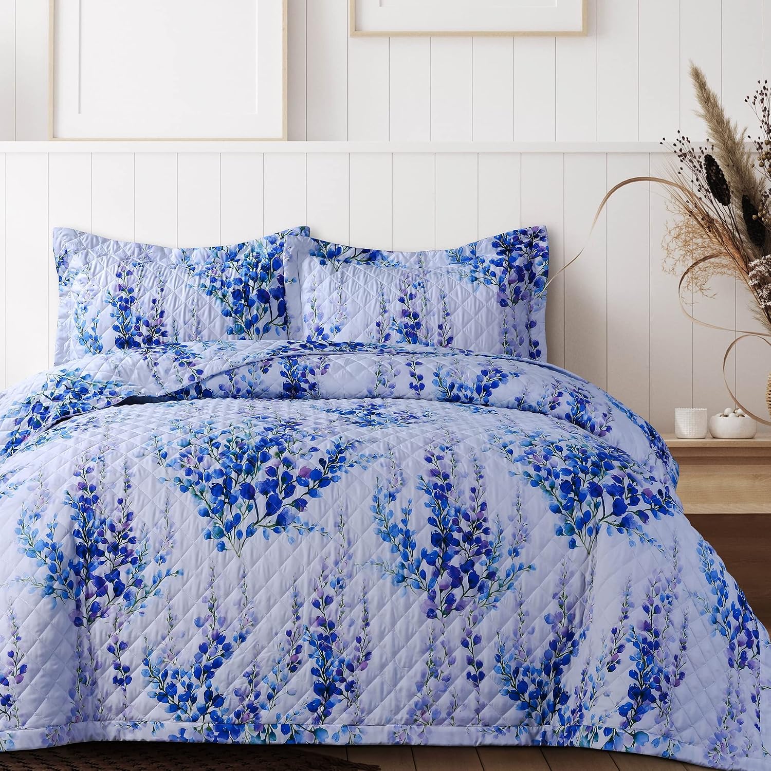 AZORES HOME Chloe Floral Printed Ultra-Soft 2-Piece Oversized Quilt Set, Easy Care and Fade Resistant - Twin, Green
