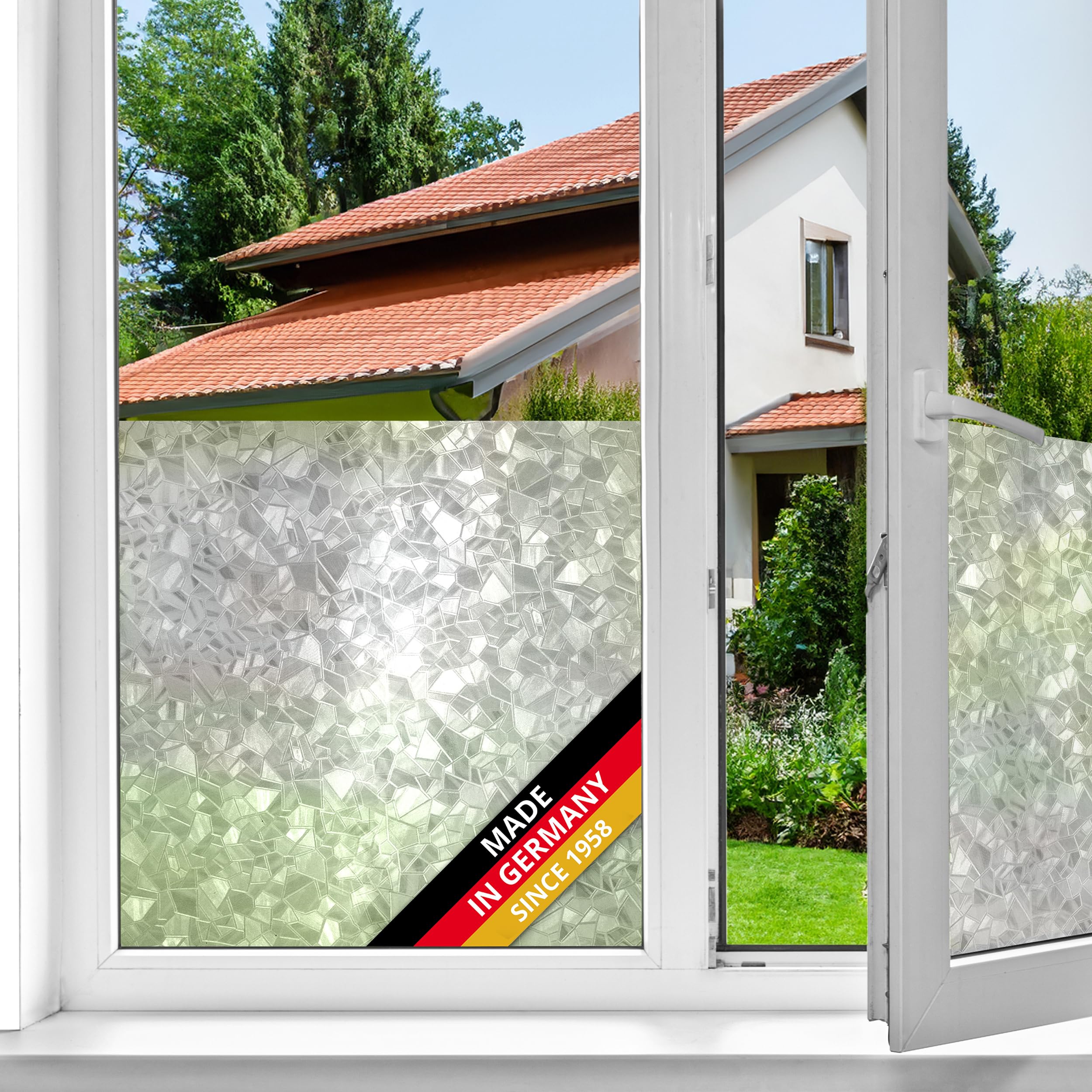 d-c-fix window film privacy Splinter – 45cm x 2m – self adhesive vinyl films for glass windows with a modern geometric pattern – opaque, frosted, decorative for bathroom, home & kitchen