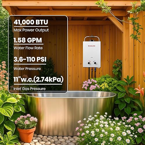 Miniatura 2 de GASLAND Calentador de agua sin depósito, de exteriores BS158 1.58 GPM 6L Calentador de agua portátil a gas, calentador de agua de propano