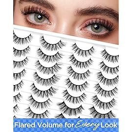 BEYELIAN False Eyelashes Natural Look 20 Pairs Strip Lashes, Wispy Lash Pack Soft 3D Volume Faux Mink Lashes That Look Like Extensions C-MIX-2
