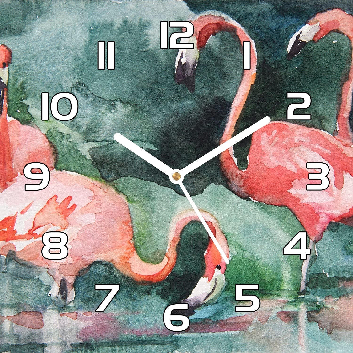 Horloge cuisine verre moderne salon 30x30 cm Coloray murale paysage flamant