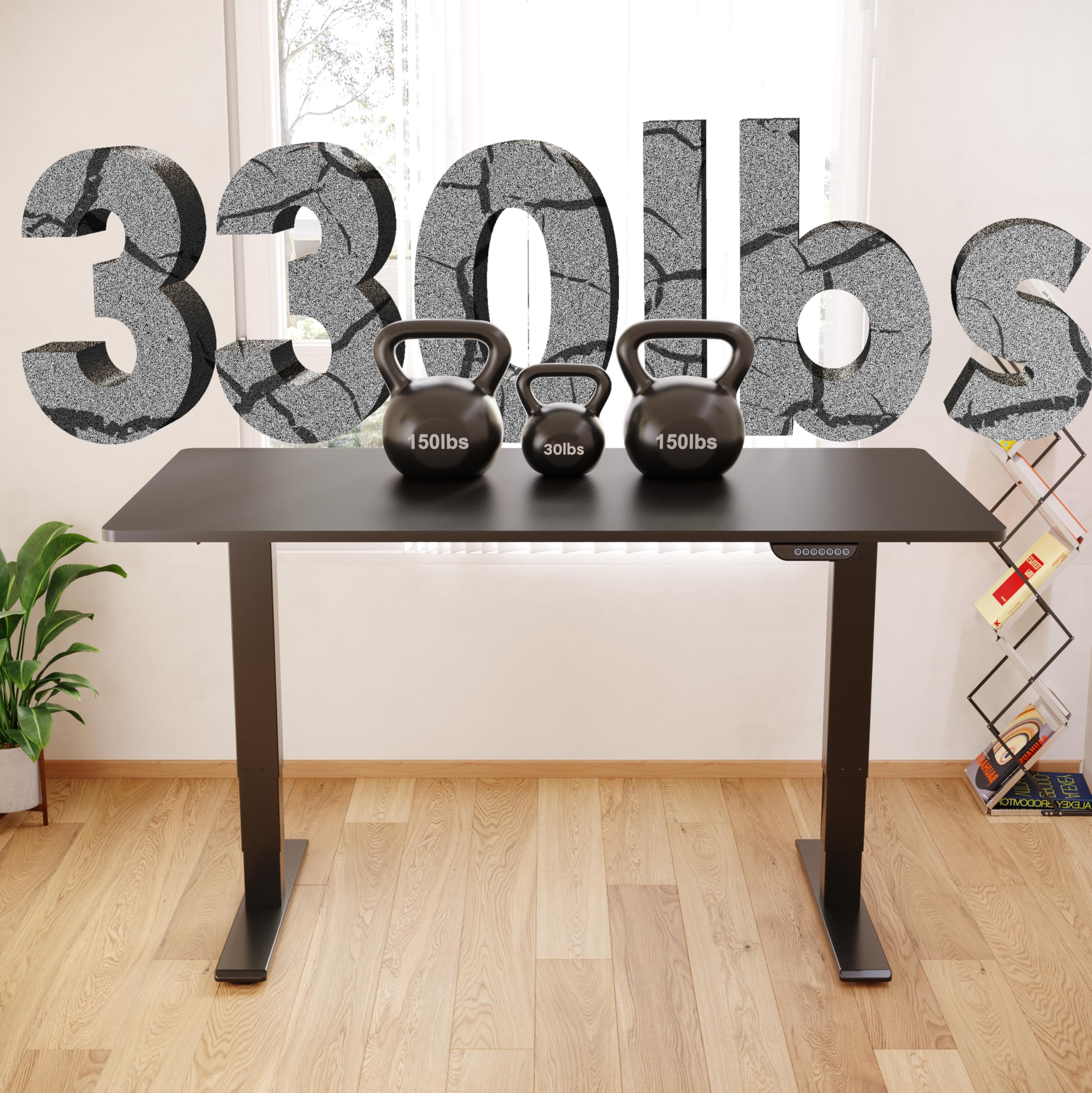 FLEXISPOT E6 MAX Dual Motor 3 Stages Standing Desk 55x28 Inch Whole-Piece Board Electric Height Adjustable Stand Up Desk 150KG Load Capacity(Black Frame + Black Desktop)