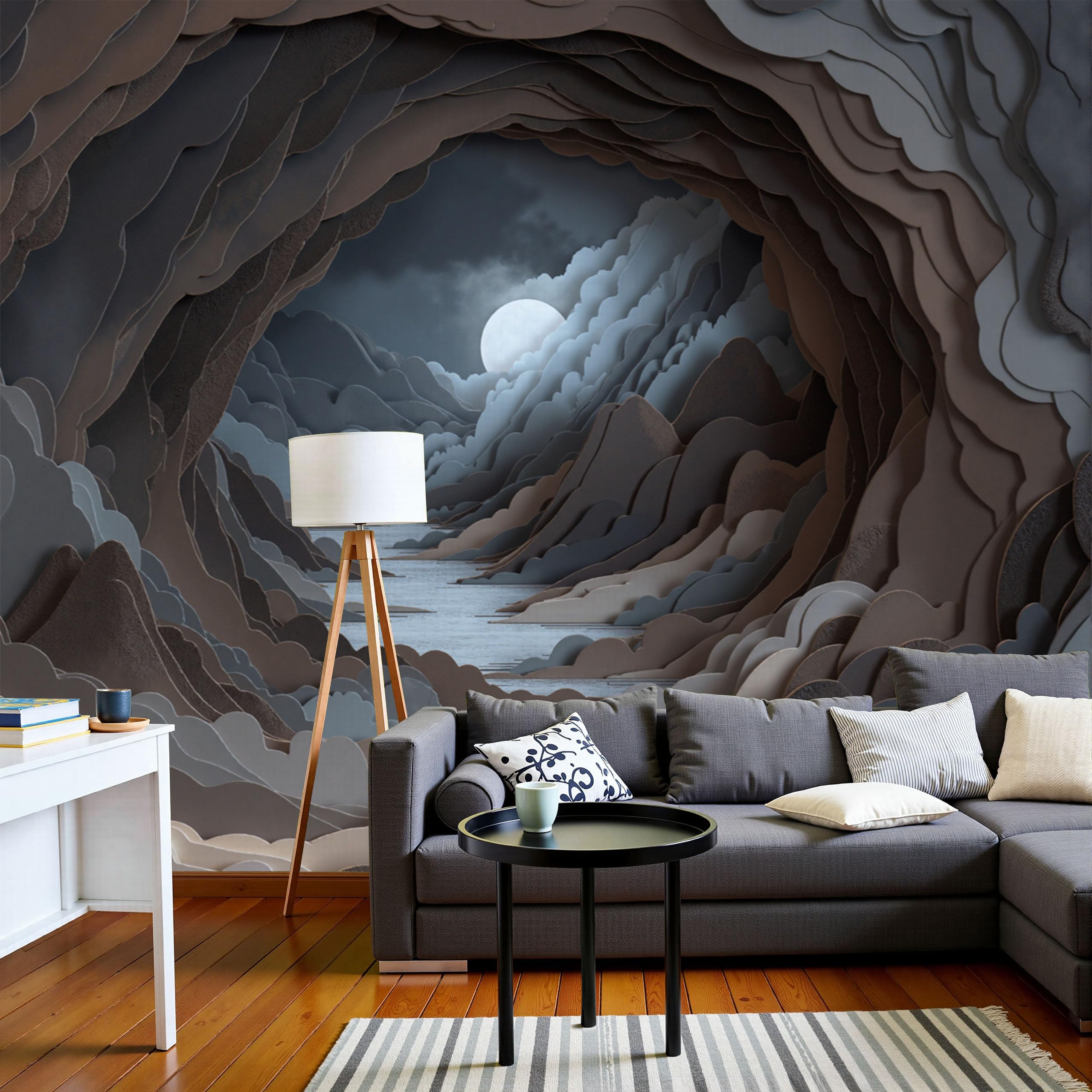 Papier peint panoramique fantastique gris anthracite pour salon moderne et bureau inspirant