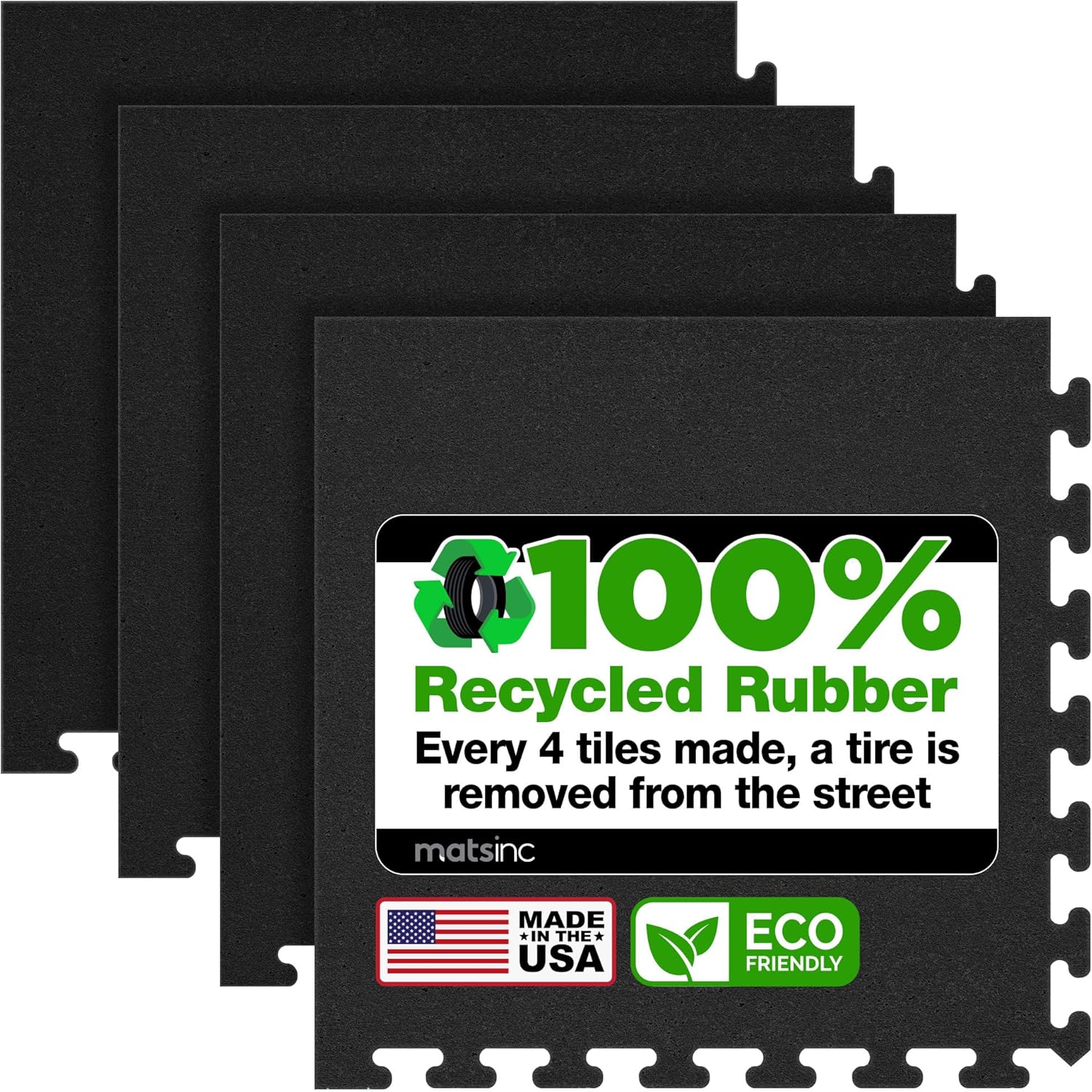 Matter Flex 100% Rubber Floor Mats - Recycled Rubber Gym Flooring for Home Gym, Interlocking Exercise Tiles, Made in The USA, Gym Tiles, Center (8 tiles/32 Sq. Ft.), Black with Red Speck
