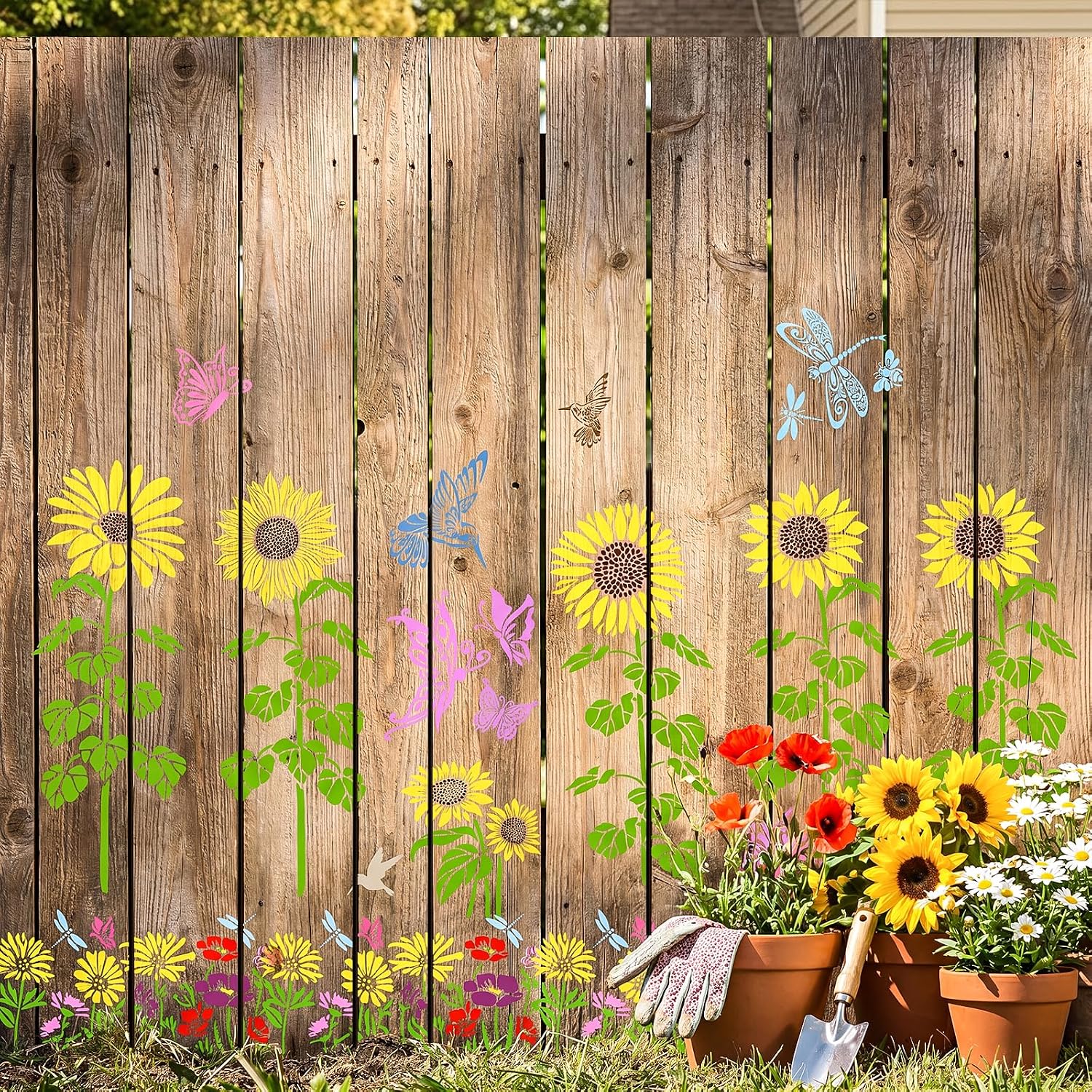 12 Pcs Large Sunflower Stencils, Reusable Outdoor Fence Painting Stencils