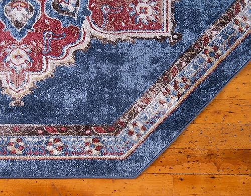 Miniatura 8 de Unique Loom Utopia Collection - Alfombra tradicional clásica vintage inspirada con tonos cálidos (7 pies x 7 pies, octágono, azul marinoborgoña)