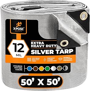 Heavy Duty 12 Mil Tarp - 20x30 Ft Waterproof Protective Cover (Silver/Black)