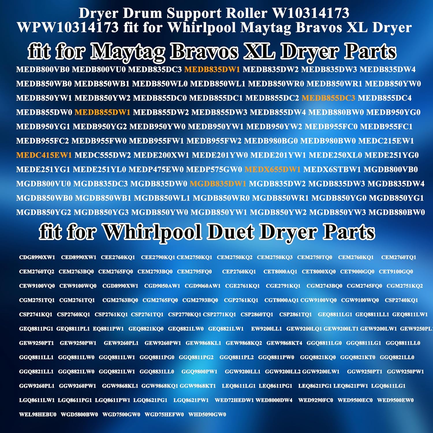 Upgraded WPW10314173 W10314173 W10314171 Dryer Roller fit for Maytag Bravo Centennial MCT Whirlpool Duet Cabrio Kenmore Elite HE3 Dryers Parts W10314171 8536973 8536974 AP6019303 PS11752609 LUXRILIX