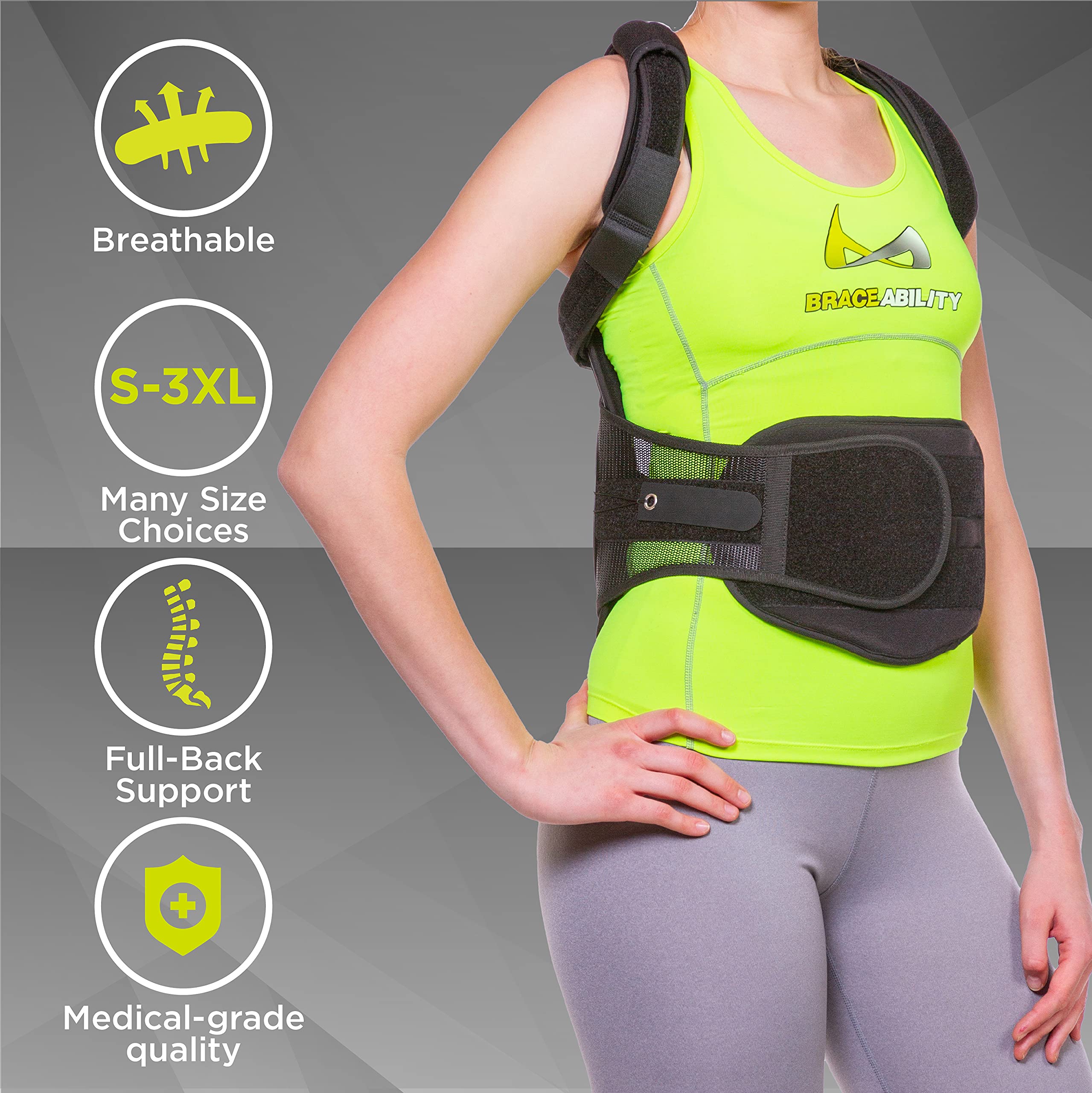 BraceAbility TLSO FullBody Back Brace Support Hard Turtle Shell Jacket for Thoracic Kyphosis