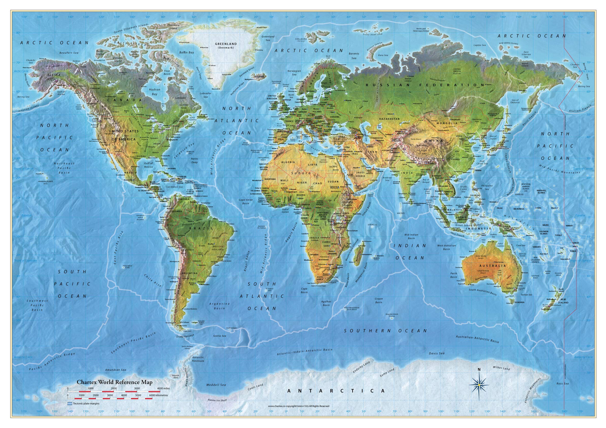 Chartex World Map | Map of the World | Topographic Map | Educational Map