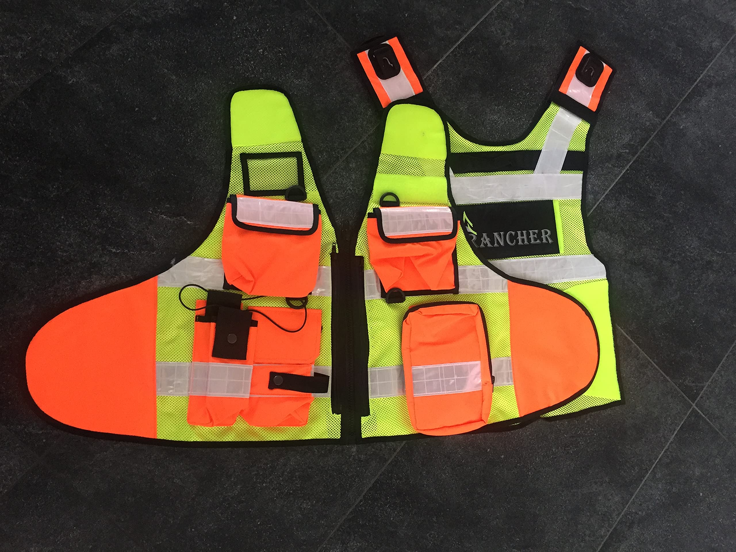 Sicherheit Weste Schutzweste Leuchtweste Security Einsatzweste Kennzeichnungsweste Multifunktionsweste Reflektierend Business 2 Patch 202 gelb Orange