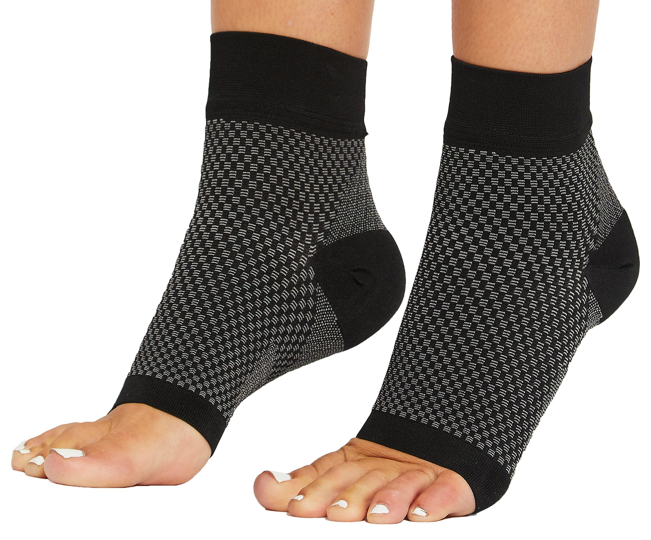 THE WHITE SHOP Plantar Fasciitis Compression Socks for Women & Men (1 Pair)-Ankle Compression Sleeve, Toeless Compression Socks for Foot Pain Relief, Ankle Swelling and Arch Support (S/M, Black)