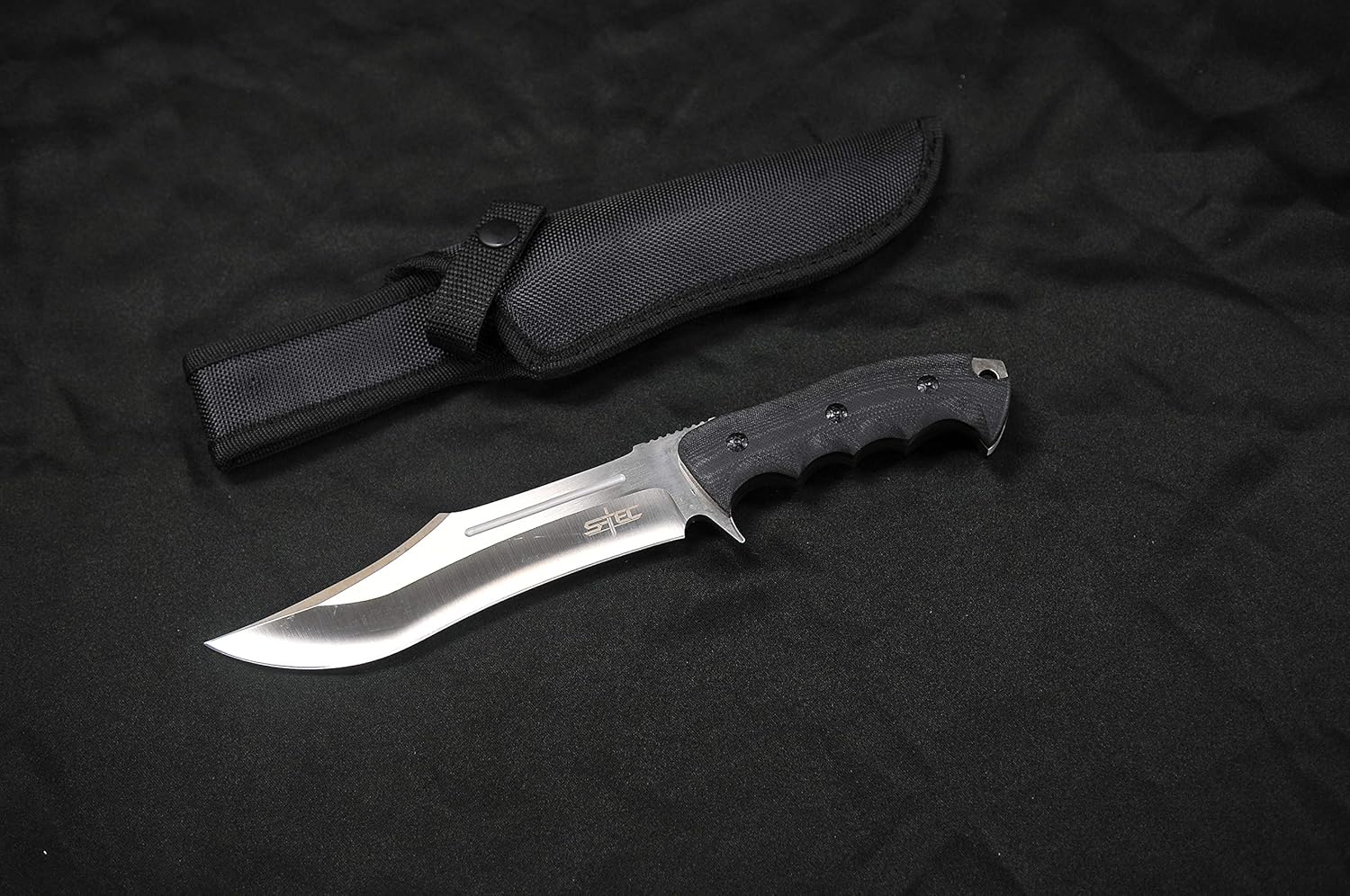 11.75" Fixed Blade Clip Point Hunting Tactical Rambo Knife with Black G10 Composite Handle