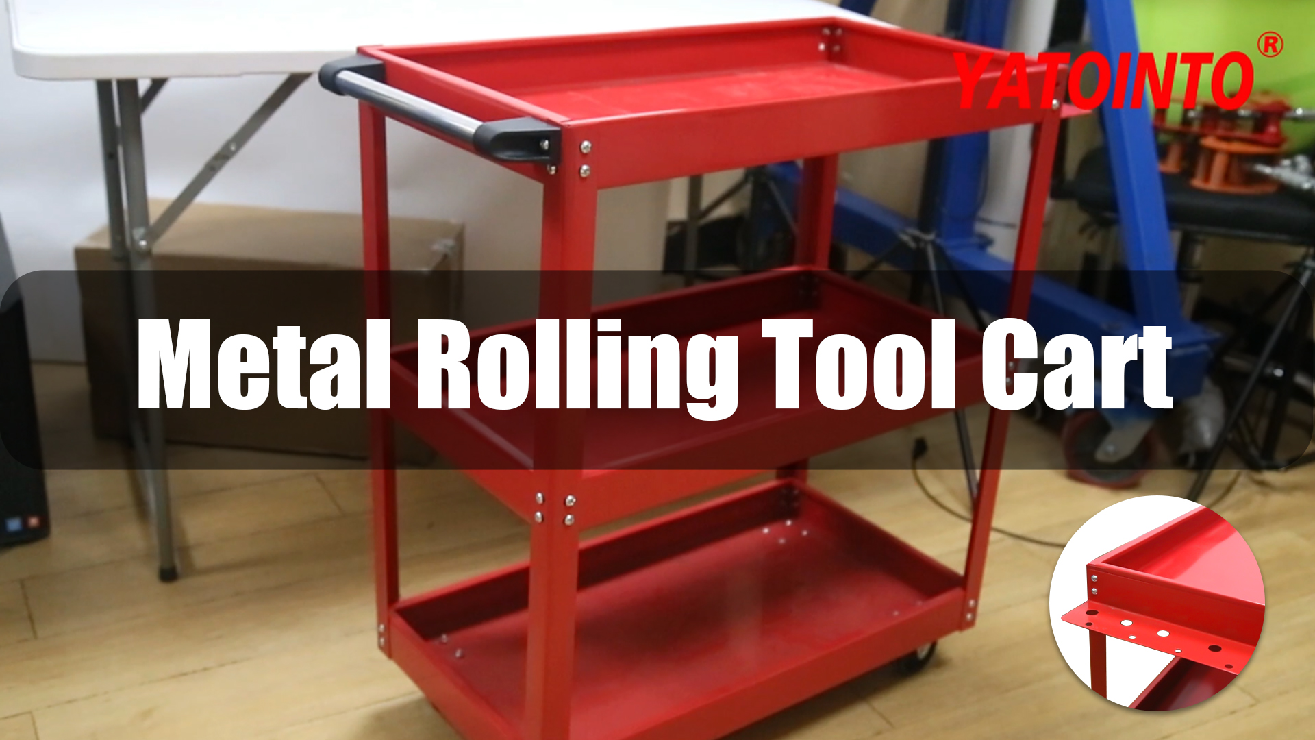 Goplus 3-Tier Utility Cart, Heavy Duty Commercial Service Tool Cart W/Lockable Wheels, 330lbs Load Capacity, Ergonomic Handle, Rolling Mechanic Tool Cart Storage Organizer For Warehouse Garage Red