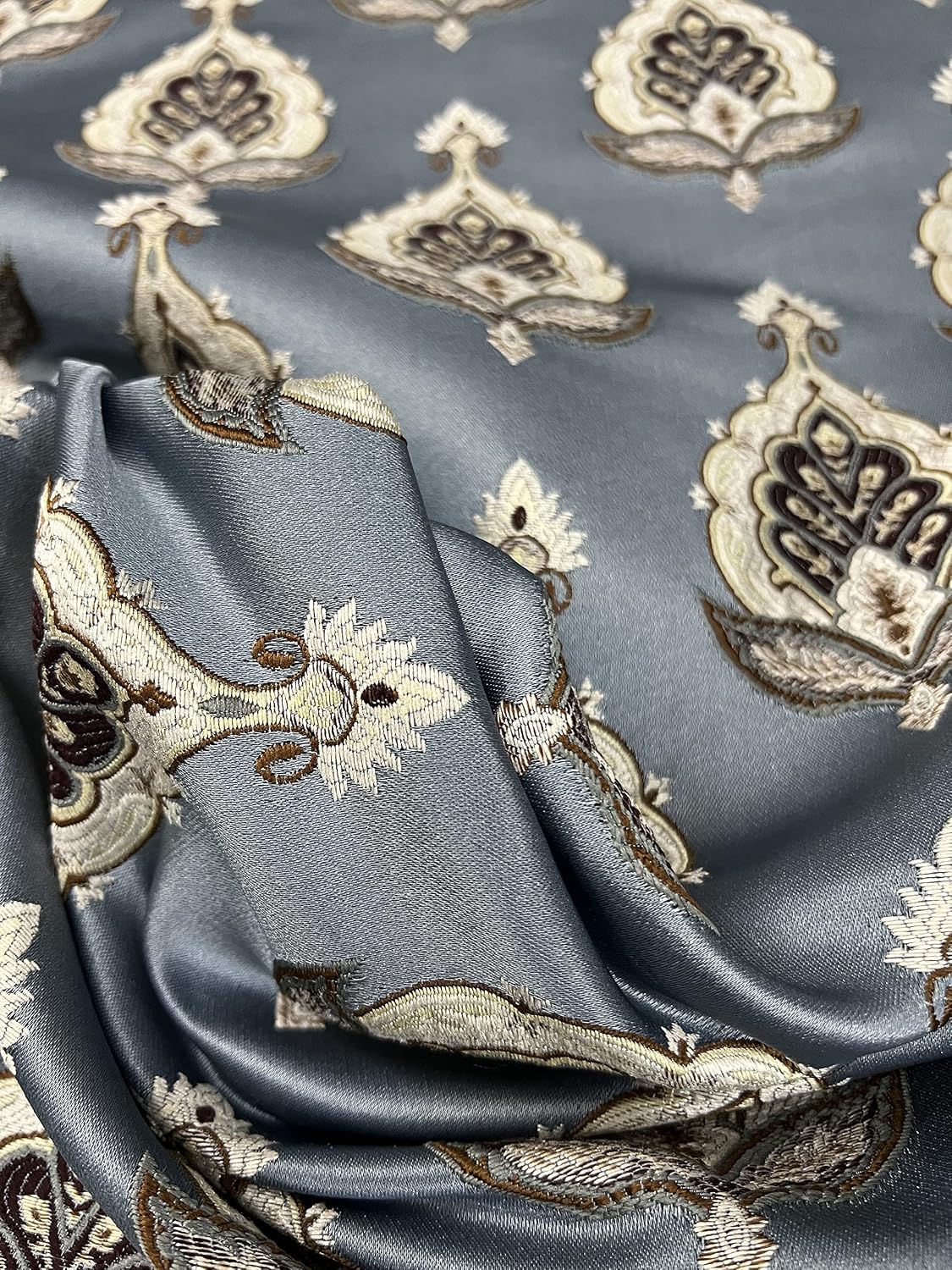 Luxurious Woven Jacquard Motif Design Heavy Furnishing Fabric for Upholstery, Dining Chairs, Window Treatments - Width 54 inches - Fabric by The Yard (Blue/Maroon)