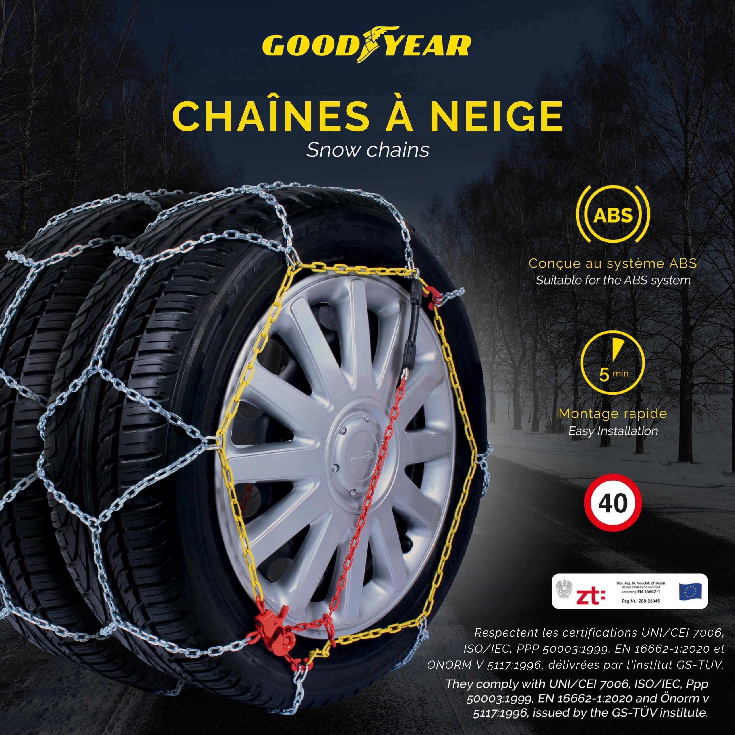 Goodyear 77908 77908: Chaines à Neige 9 mm. Taille 100. Compatibles ABS et ESP, Taille 100