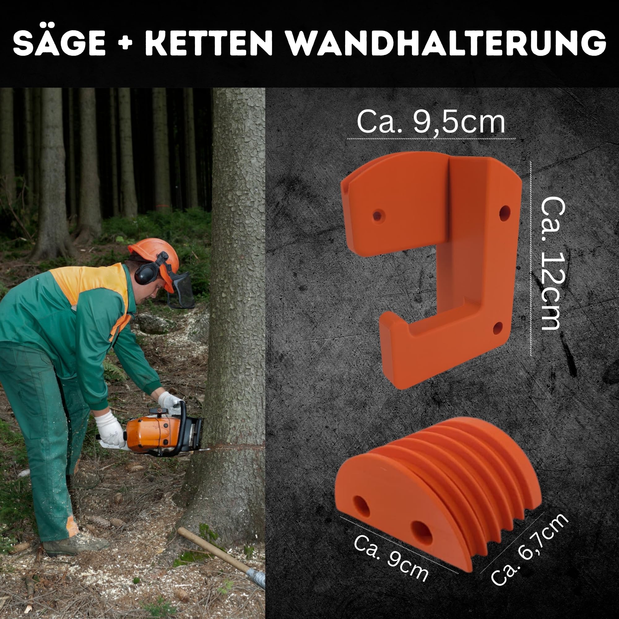 Halterung für Kettensäge + Ketten + Werkzeug I Passend für Stihl Husqvarna Dolmar I Sägeketten Halter Wandhalterung