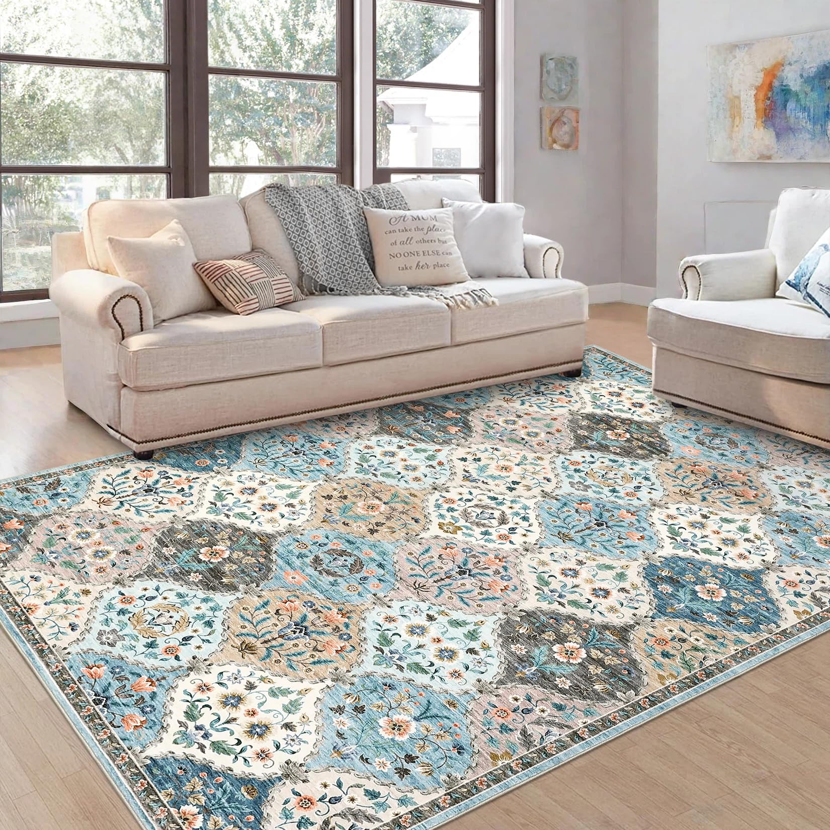 LuxFocus Vintage Living Room Rug 160x230 cm Moroccan Low Pile Blue Camel — image 1