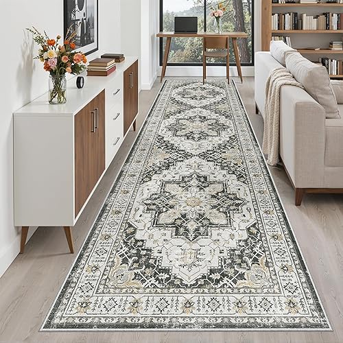 Miniatura 178 de Madane Alfombra lavable de 2 x 3 pies, alfombra de entrada pequeña, antideslizante, vintage, para entrada interior, alfombra de pelo bajo