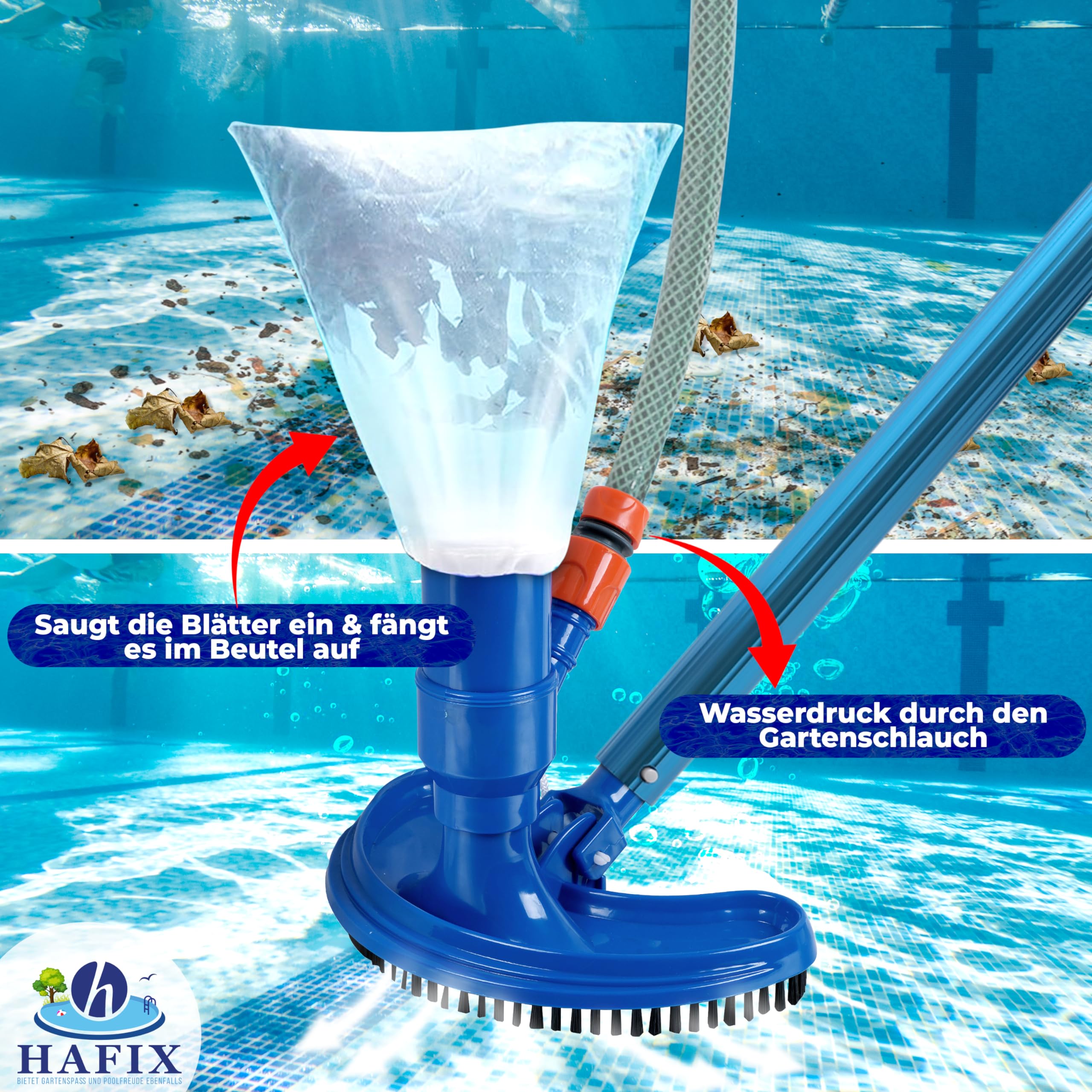 Pool Sauger Reinigungsset Poolsauger mit Kescher, Teleskopstange, Thermometer & Bürste. 4pc Bodensauger Pool Handpoolsauger. Pool Cleaner Sauger Poolreinigungsset komplett Reinigung Boden.