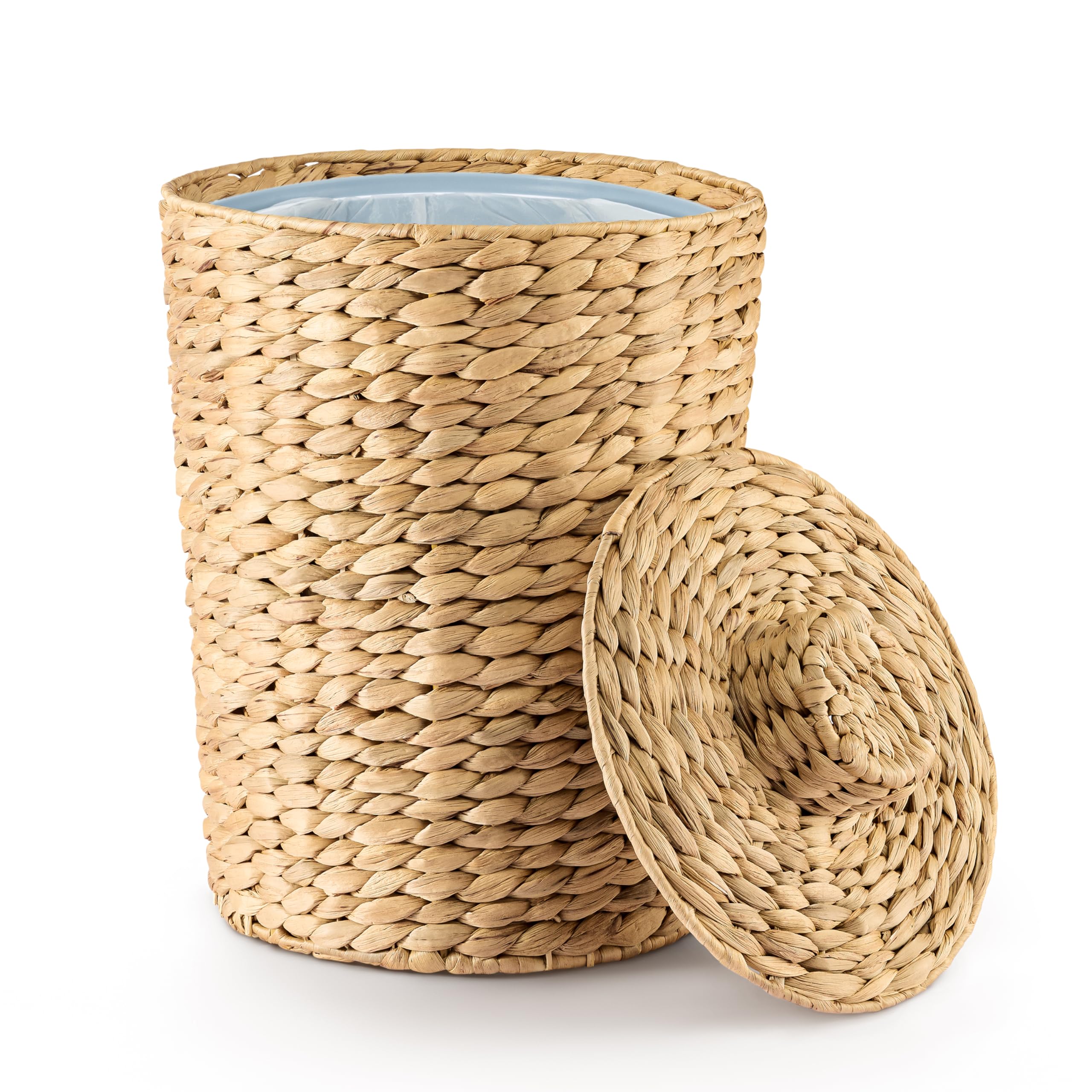 Tidita 1.3 Gallons Wicker Woven Waste Basket with Lid - Water Hyacinth Trash Can for Office Garbage - Handwoven WasteBaskets for Bedroom, Bathroom, Kitchen, Living Room - Seagrass Storage Trashcan