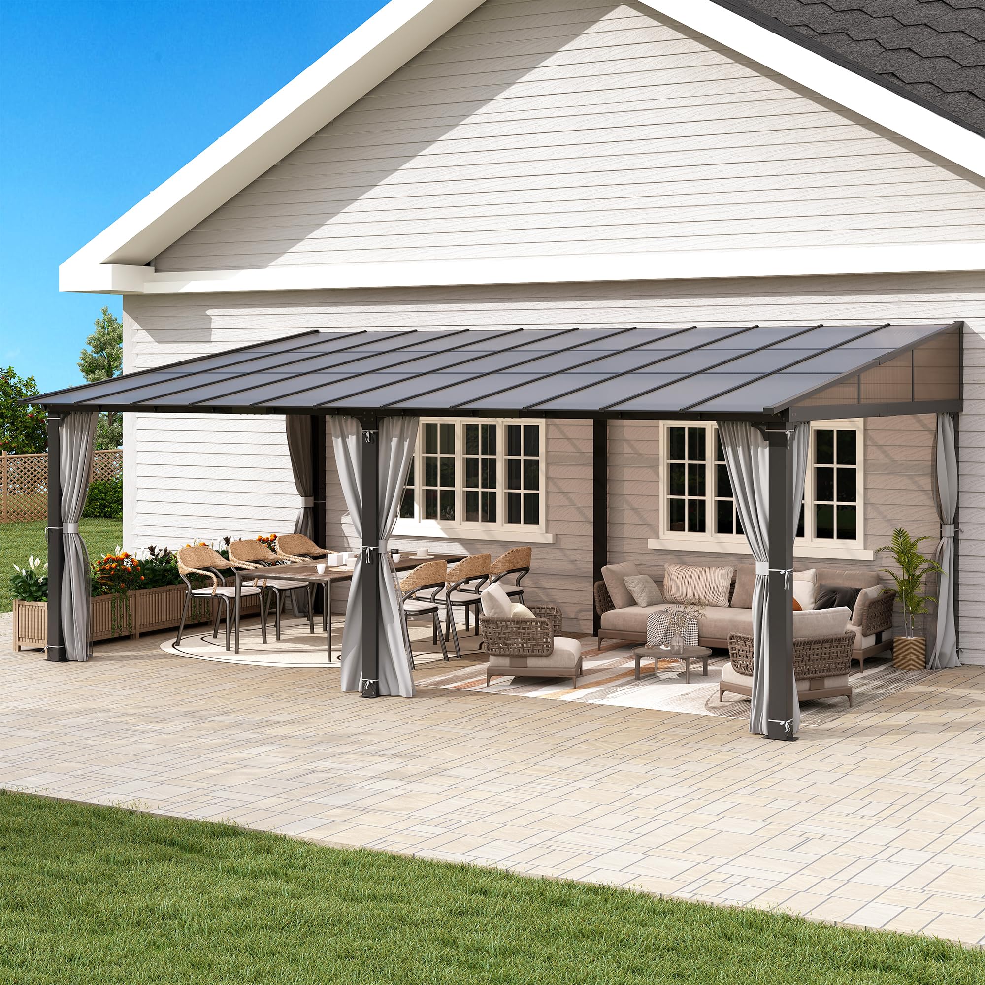 Raysfung 12x20 Wall-Mounted Hardtop Gazebo