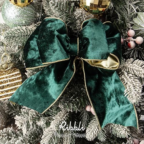 Vista 196 de Ribbli - Cinta de terciopelo dorado verde oscuro metálico con alambre de 2.5 pulgadas, cinta navideña de terciopelo arrugado para envoltura, decorar