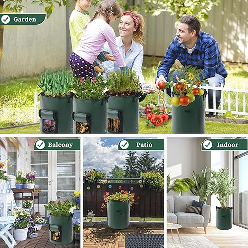 Miniatura 7 de Auofin 2 paquetes de bolsas de cultivo de patatas de 10 galones suministros de jardín para cultivar verduras y flores macetas de jardinería con asas