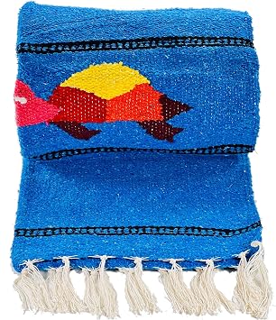 Baja Trader, Serape, Molina Mexican Blanket, Yoga Mat, Camping, Beach, Picnic, Handmade Woven Throw Blanket, Home Decor, Car Blanket Sea Turtle Blue