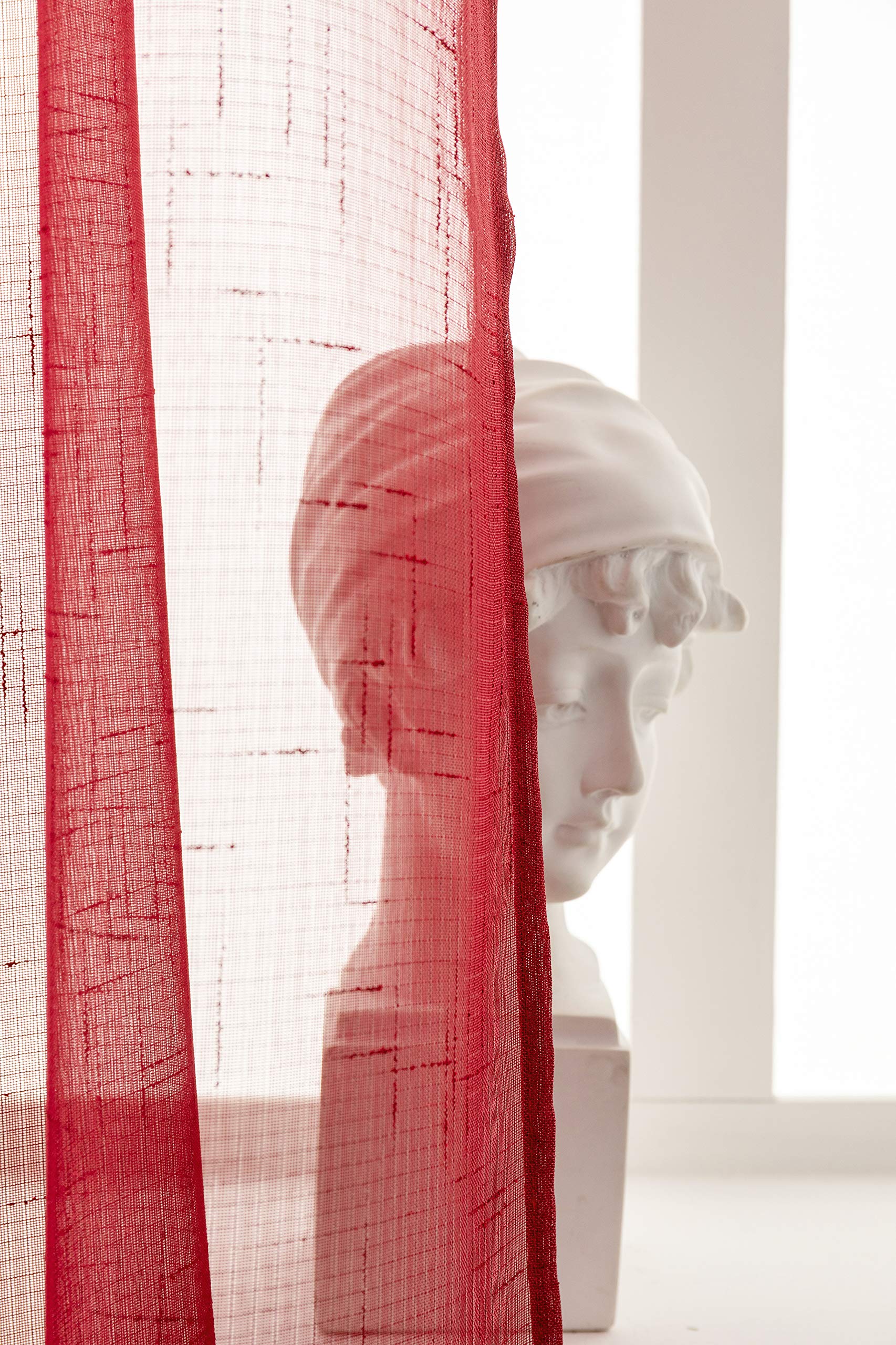 GIRASOLE 1 Paar Gardinen Vorhänge aus transparentem Voile in Leinenoptik, für Wohnzimmer, Schlafzimmer, Balkon und Fenster im Innenbereich, 2 Vorhänge mit Ösen (rot, 140 x 290 cm)