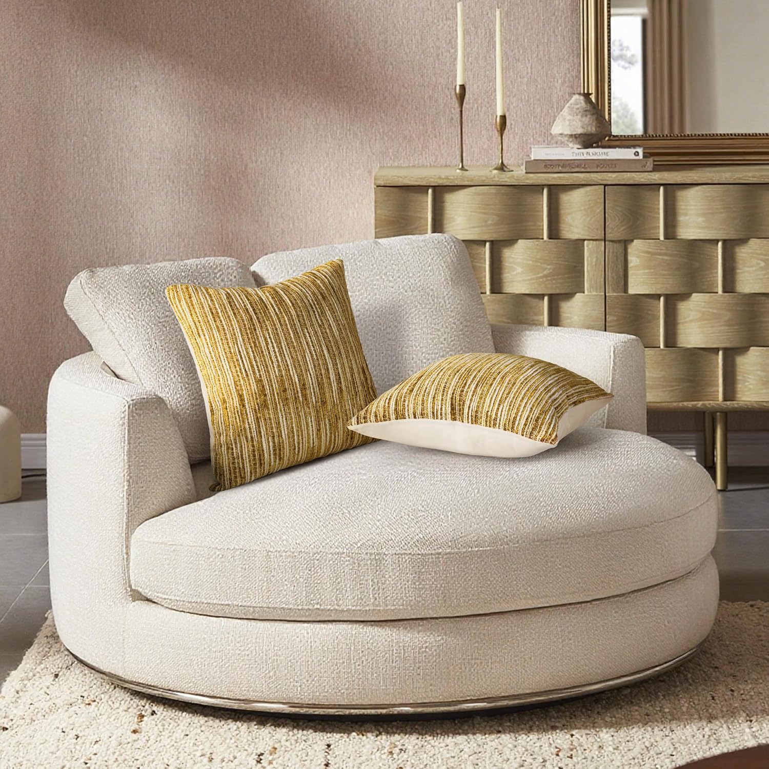 AELS 18x18 Decorative Farmhouse Throw Pillow Covers, Chenille Striped Pillow Case, Set of 2, Boho Textured Cushion Cover for Sofa Couch Living Room (Cover ONLY), Mustard Yellow - Image 5