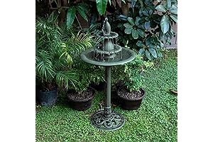 Alpine Corporation Outdoor Serenity Floor Cascading Waterfall Fountain with Birdbath