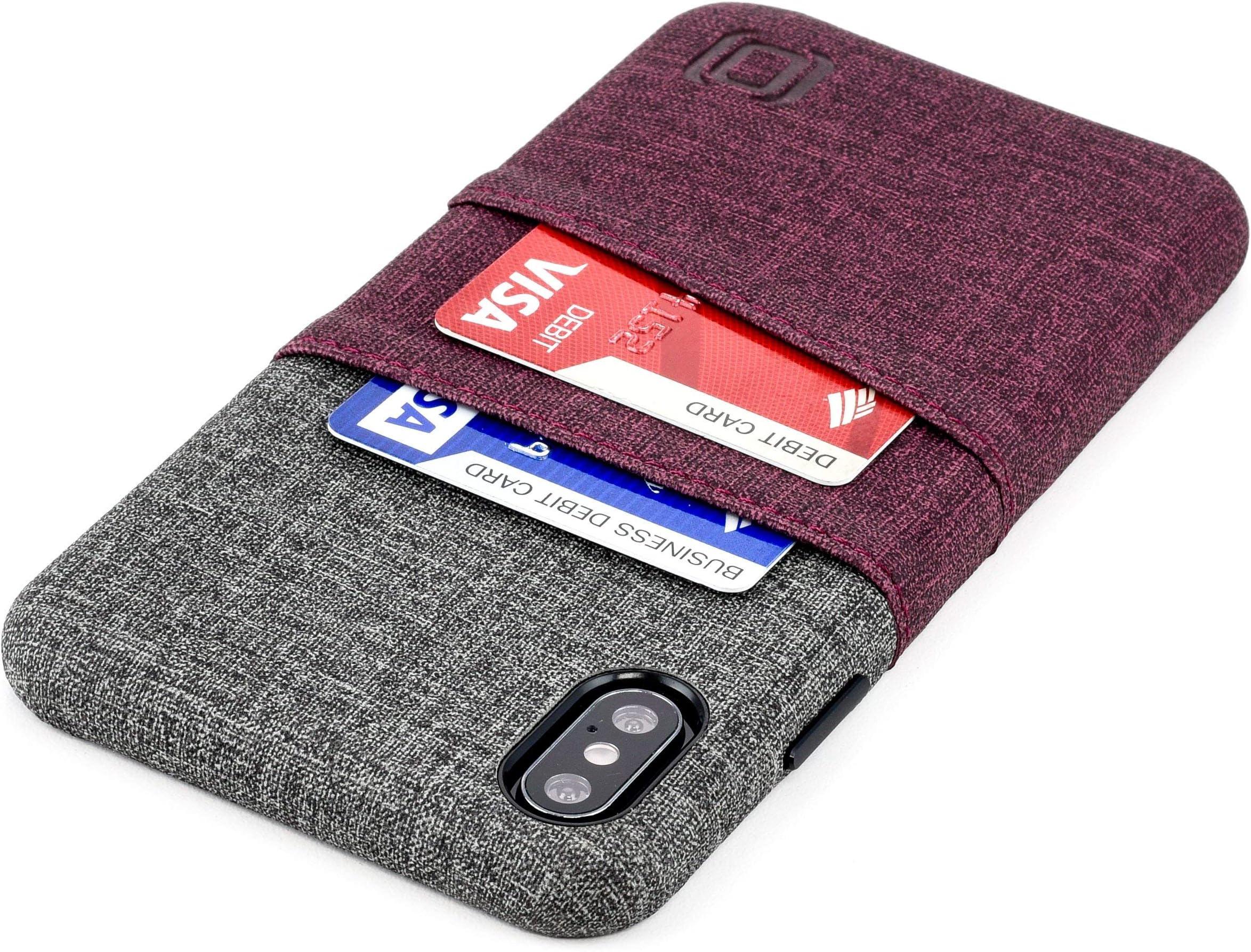 - Dockem Wallet Case for iPhone Xs Max (6.5"): Built-in Metal Plate for Magnetic Mounting & 2 Credit Card Holder Slots (Luxe M2 Synthetic Leather, Maroon & Grey)