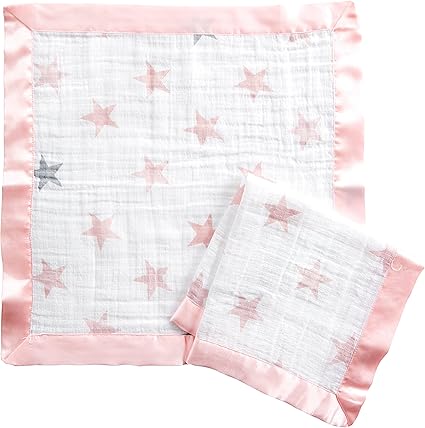 aden + anais Nursery,Bedding,Blankets & Swaddlers,Swaddles aden + anais Star Security Blanket - Pack of 2 | Pink & White, Soft & Breathable 100% Cotton Muslin with Satin Trim | Square Comforter Set for Girls | Newborn & Infant Essentials