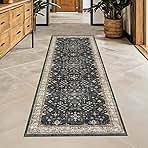 Black Boho Washable 2x6 Runner Rugs for Hallway Kitchen Bedroom Beside Laundry Room Bathroom Rug, Pet & Kids Friendly, Non Slip Low Pile Stain Resistant Soft Faux Wool Long 24 x 72 Floor Carpet