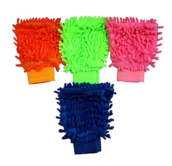 K.S. Collection Micro Fiber Mitt Hand Glove Duster for Car, Office, Home, Glass Cleaning Washing Cloth (Multicolor) - Set of 4