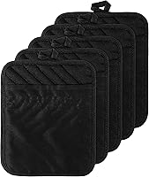 Vista 1 de GROBRO7 Juego de 5 agarraderas de algodón con bolsillo para cocina, resistentes al calor, lavables a máquina, almohadillas calientes, guantes