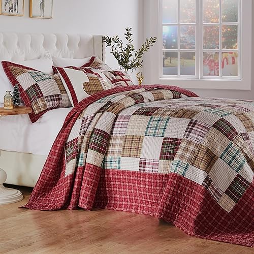 Miniatura 10 de Greenland Home Oxford - Juego de edredón 100% algodón, 3 piezas, KingCal King, color rojo