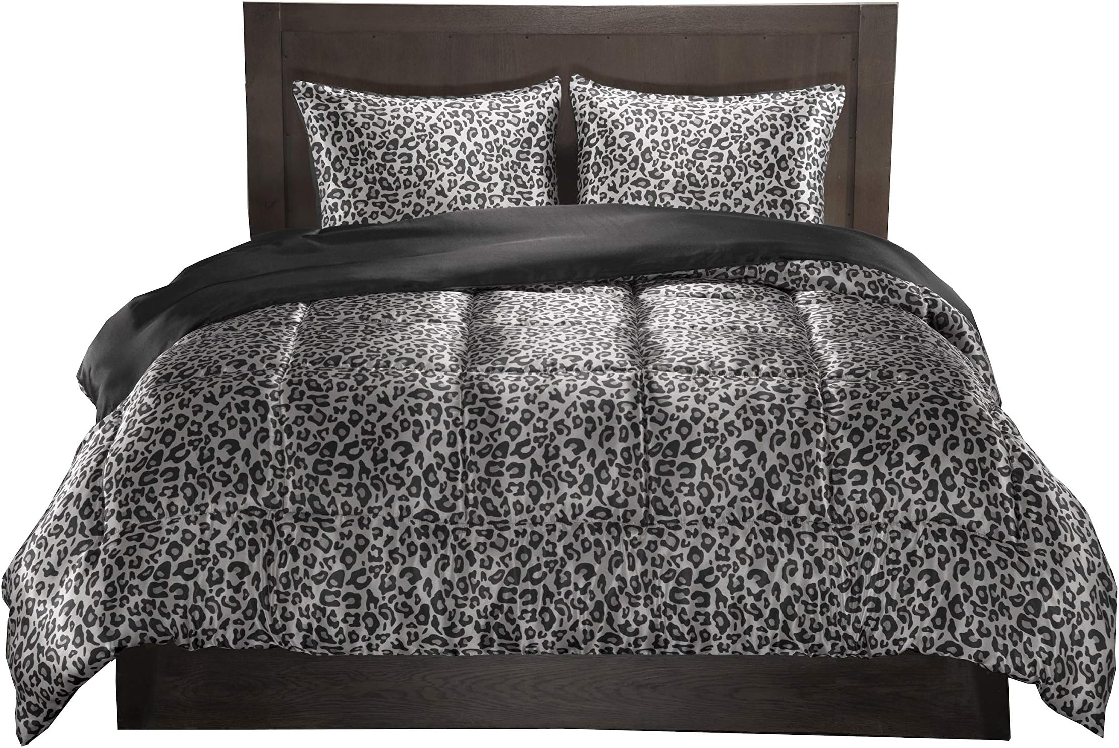 Elite Home Satin 3-Piece Set Reversible Comforter, Full/Queen, Snow Leopard