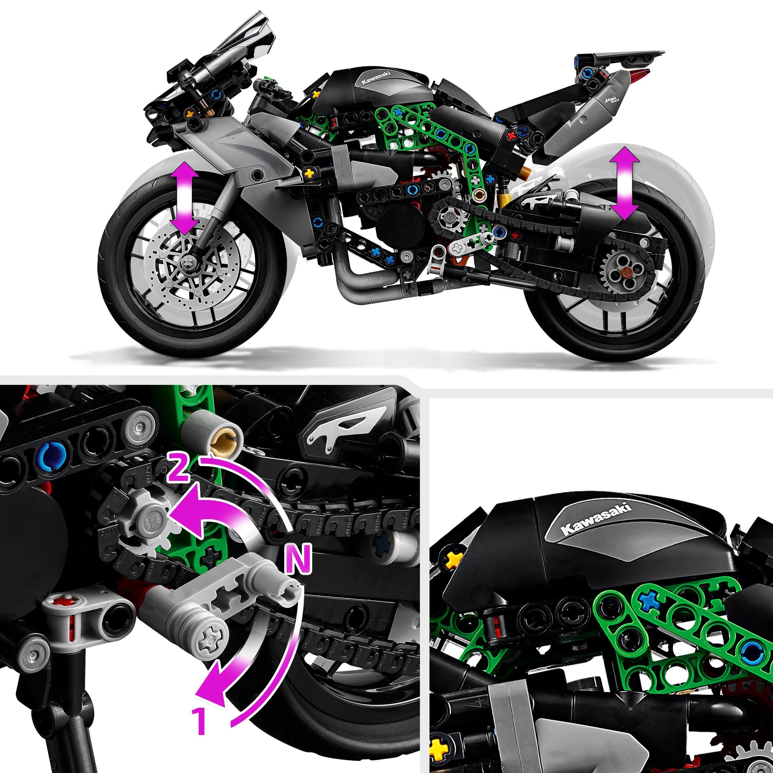 LEGO Technic Motocykl Kawasaki Ninja H2R 42170 | Model motocykla, klocki konstrukcyjne Technic dla dzieci, prezent dla fana motoryzacji 10+, 643 elementy